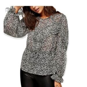 Topshop Floral Ruffle Blouse Black Multi Size 8 NWT